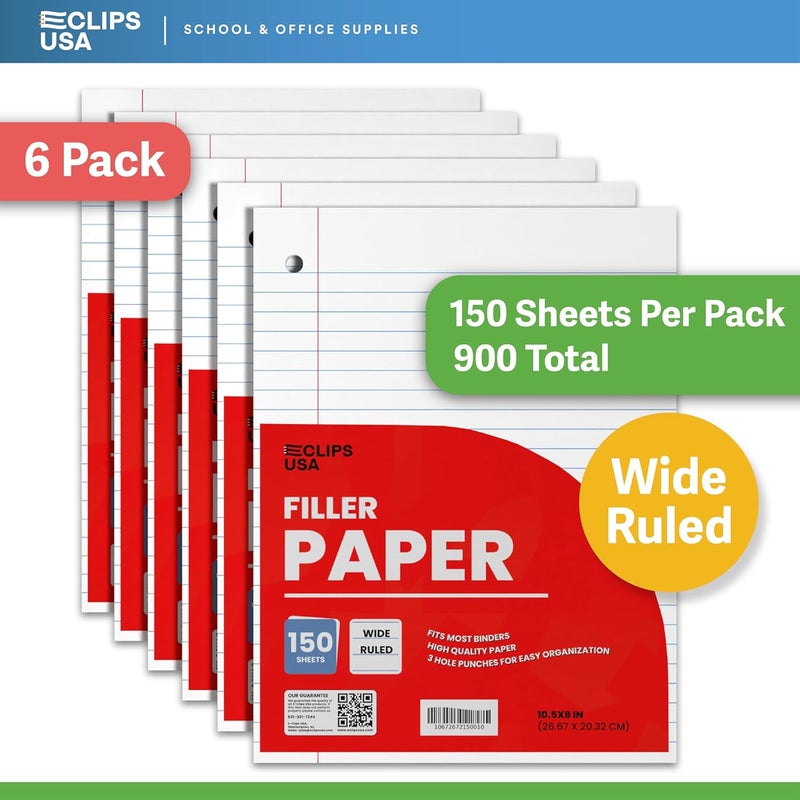 VEEBOOST Graph Paper Wide Ruled Loose Leaf Paper Wide Ruled Notebook Paper Lined Writing Filler Paper 10.5” x 8” 56 gsm 900 Sheets 150 Sheet Per Pack (6 Pack) - Image 4